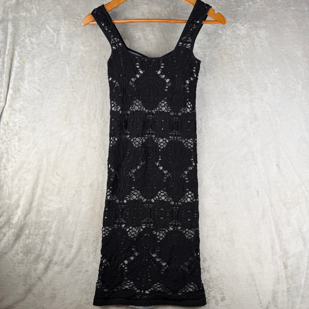 Free People Black Geometric Crochet Lace Bodycon Mini Dress V-Neck Sleeveless‎